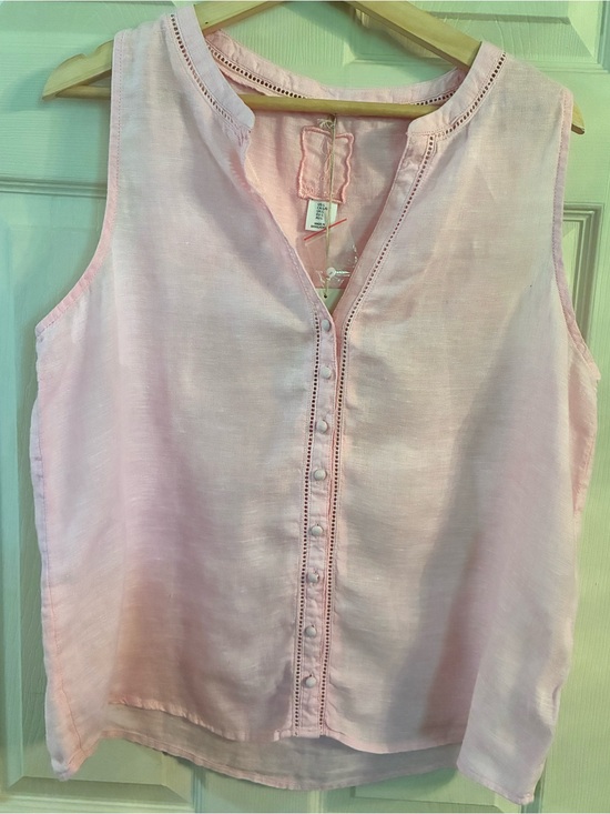 Joie Tops - Joie Linen Pale Pink Sleeveless Button-Front Eyelet Top - NWT
